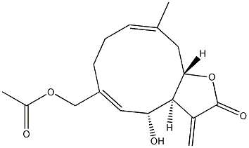 (3aS,4R,5Z,9E,11aS)-6-(Acetoxymethyl)-3a,4,7,8,11,11a-hexahydro-4-hydroxy-10-methyl-3-methylenecyclodeca[b]furan-2(3H)-one Struktur