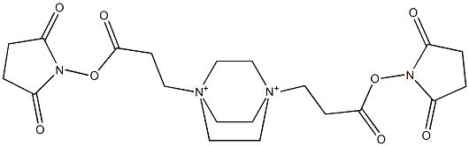 1,4-Bis[2-(2,5-dioxopyrrolidin-1-yloxycarbonyl)ethyl]-1,4-diazoniabicyclo[2.2.2]octane Struktur