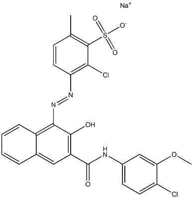 2-Chloro-6-methyl-3-[[3-[[(4-chloro-3-methoxyphenyl)amino]carbonyl]-2-hydroxy-1-naphtyl]azo]benzenesulfonic acid sodium salt Struktur