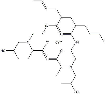 Bis[2-[N-(2-hydroxypropyl)-N-[2-(6-octenoylamino)ethyl]amino]propionic acid]calcium salt Struktur