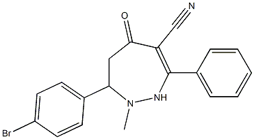 2-Methyl-3-(4-bromophenyl)-6-cyano-7-phenyl-1,2,3,4-tetrahydro-5H-1,2-diazepin-5-one Struktur