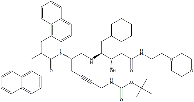 (3S,4S)-4-[[(2S)-2-[2,2-Bis(1-naphthalenylmethyl)-1-oxoethylamino]-6-tert-butyloxycarbonylamino-4-hexynyl]amino]-5-cyclohexyl-3-hydroxy-N-(2-morpholinoethyl)pentanamide Struktur