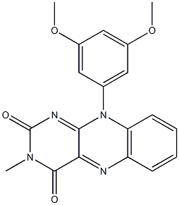 3-Methyl-10-[3,5-dimethoxyphenyl]pyrimido[4,5-b]quinoxaline-2,4(3H,10H)-dione Struktur