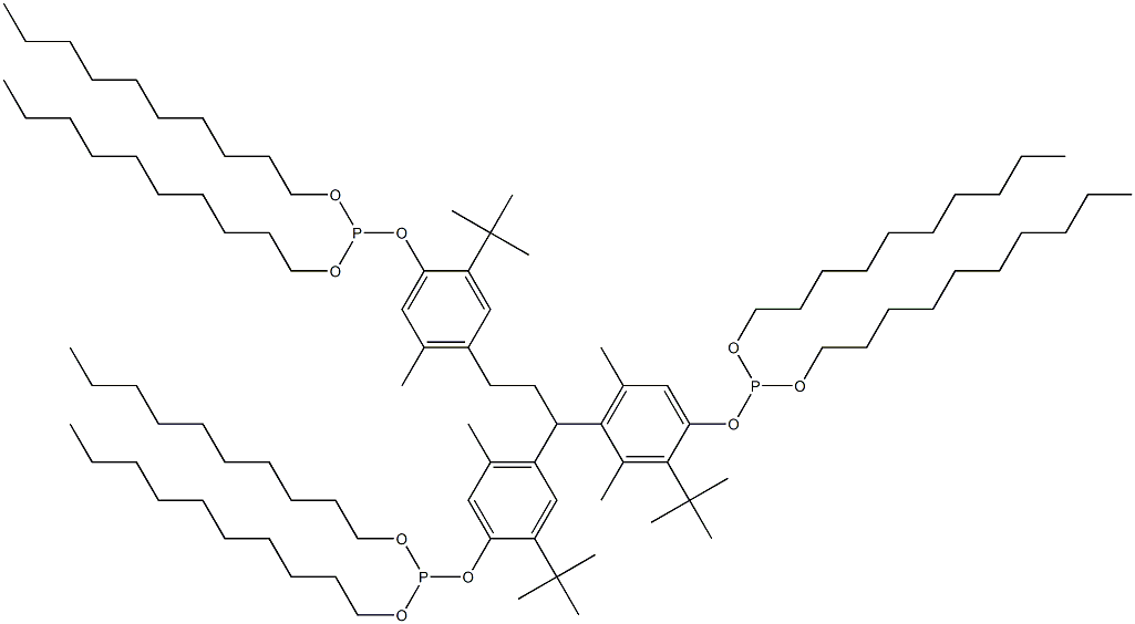 [3-Methyl-1,1,3-propanetriyltris(2-tert-butyl-5-methyl-4,1-phenyleneoxy)]tris(phosphonous acid)hexakisdecyl ester Struktur