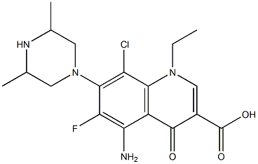 5-Amino-8-chloro-1-ethyl-6-fluoro-1,4-dihydro-4-oxo-7-(3,5-dimethyl-1-piperazinyl)quinoline-3-carboxylic acid Struktur