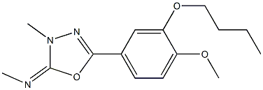 2-Methylimino-3-methyl-5-(4-methoxy-3-butoxyphenyl)-2,3-dihydro-1,3,4-oxadiazole Struktur