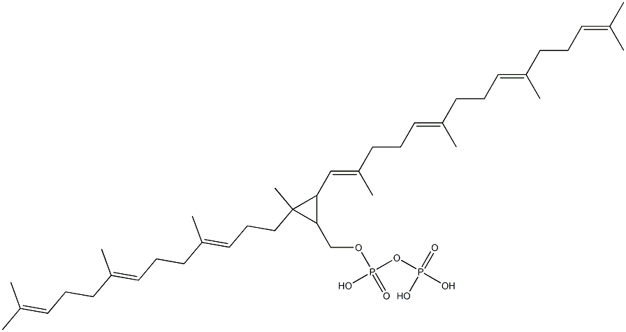 2-Methyl-2-[(3E,7E)-4,8,12-trimethyl-3,7,11-tridecatrienyl]-3-[(1E,5E,9E)-2,6,10,14-tetramethyl-1,5,9,13-pentadecatetrenyl]cyclopropylmethanol diphosphate Struktur