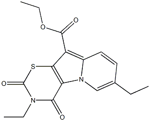 3,4-Dihydro-2,4-dioxo-3,7-diethyl-2H-1,3-thiazino[6,5-b]indolizine-10-carboxylic acid ethyl ester Struktur