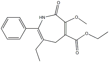 2,5-Dihydro-2-oxo-3-methoxy-6-ethyl-7-phenyl-1H-azepine-4-carboxylic acid ethyl ester Struktur