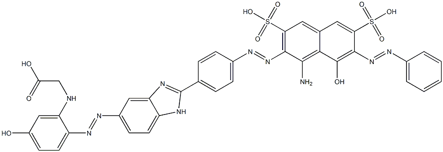 N-[2-[[2-[4-[[1-Amino-8-hydroxy-7-(phenylazo)-3,6-disulfo-2-naphtyl]azo]phenyl]-1H-benzimidazol-5-yl]azo]-5-hydroxyphenyl]glycine Struktur