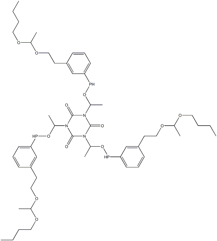 1,3,5-Tris[1-[3-[2-[(1-butoxyethyl)oxy]ethyl]phenylphosphinooxy]ethyl]-1,3,5-triazine-2,4,6(1H,3H,5H)-trione Struktur