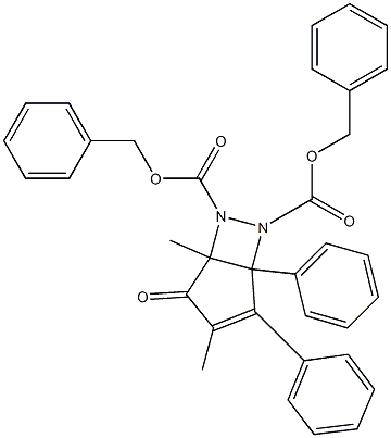 3,5-Dimethyl-4-oxo-1,2-diphenyl-6,7-diazabicyclo[3.2.0]hept-2-ene-6,7-dicarboxylic acid dibenzyl ester Struktur