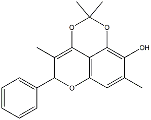 4,8-Dimethyl-5-phenyl-2,2-dimethyl-5H-pyrano[4,3,2-de]-1,3-benzodioxin-9-ol Struktur