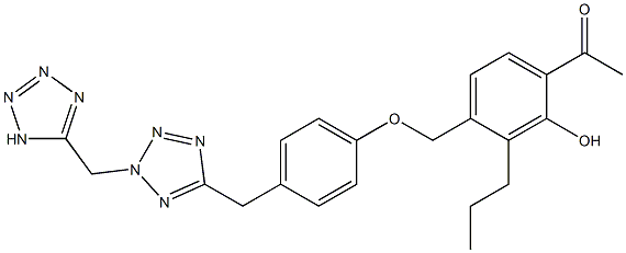 2'-Hydroxy-3'-propyl-4'-[[4-[2-[(1H-tetrazol-5-yl)methyl]-2H-tetrazol-5-ylmethyl]phenoxy]methyl]acetophenone Struktur