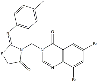 6,8-Dibromo-3-[[2-[(4-methylphenyl)imino]-4-oxothiazolidin-3-yl]methyl]quinazolin-4(3H)-one Struktur