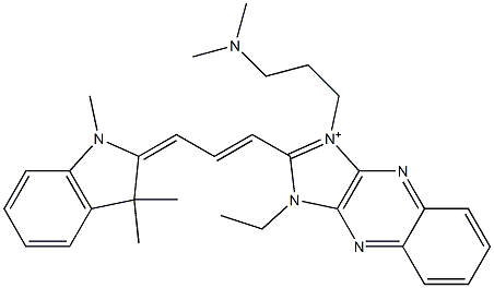 3-(3-Dimethylaminopropyl)-1-ethyl-2-[3-[[2,3-dihydro-1,3,3-trimethyl-1H-indol]-2-ylidene]-1-propenyl]-1H-imidazo[4,5-b]quinoxalin-3-ium Struktur