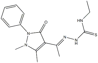 1,5-Dimethyl-2-phenyl-4-[1-[2-[[ethylamino]thiocarbonyl]hydrazono]ethyl]-1H-pyrazole-3(2H)-one Struktur