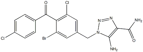 5-Amino-1-[3-bromo-5-chloro-4-(4-chlorobenzoyl)benzyl]-1H-1,2,3-triazole-4-carboxamide Struktur