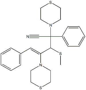 3-Methylthio-2,5-diphenyl-2,4-bis(thiomorpholino)-4-pentenonitrile Struktur