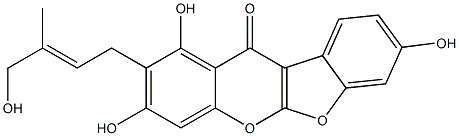 2-(4-Hydroxy-3-methyl-2-butenyl)-1,3,8-trihydroxy-11H-benzofuro[2,3-b][1]benzopyran-11-one Struktur