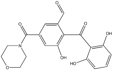 3-Hydroxy-5-(morpholinocarbonyl)-2-(2,6-dihydroxybenzoyl)benzaldehyde Struktur