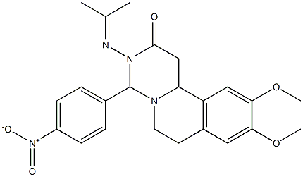 3-(1-Methylethylideneamino)-4-(4-nitrophenyl)-9,10-dimethoxy-1,3,4,6,7,11b-hexahydro-2H-pyrimido[6,1-a]isoquinolin-2-one Struktur