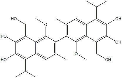 6,6',7,7'-Tetrahydroxy-1,1'-dimethoxy-5,5'-diisopropyl-3,3'-dimethyl-2,2'-binaphthalene-8,8'-dimethanol Struktur