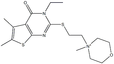 4-Methyl-4-[2-[[[5,6-dimethyl-3-ethyl-3,4-dihydro-4-oxothieno[2,3-d]pyrimidin]-2-yl]thio]ethyl]morpholin-4-ium Struktur