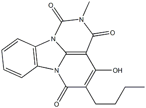 5-Butyl-2-methyl-4-hydroxy-1H,6H-2,6a,10b-triazafluoranthene-1,3,6(2H)-trione Struktur