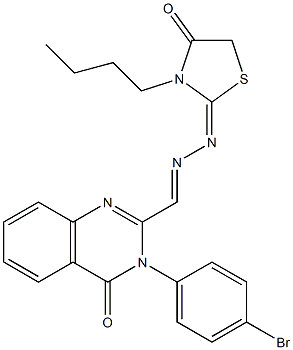 3-(4-Bromophenyl)-2-[2-[(2,3,4,5-tetrahydro-3-butyl-4-oxothiazole)-2-ylidene]hydrazonomethyl]quinazoline-4(3H)-one Struktur