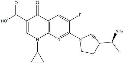 1-Cyclopropyl-7-[(3R)-3-[(1S)-1-aminoethyl]-1-pyrrolidinyl]-6-fluoro-4-oxo-1,4-dihydro-1,8-naphthyridine-3-carboxylic acid Struktur