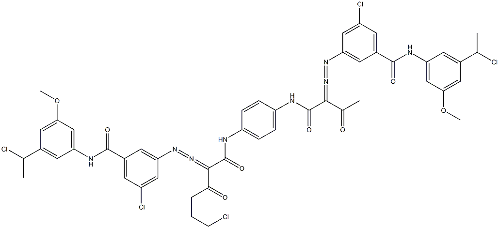 3,3'-[2-(2-Chloroethyl)-1,4-phenylenebis[iminocarbonyl(acetylmethylene)azo]]bis[N-[3-(1-chloroethyl)-5-methoxyphenyl]-5-chlorobenzamide] Struktur