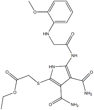 2-[[[(o-Methoxyphenyl)amino]acetyl]amino]-5-[(ethoxycarbonylmethyl)thio]-1H-pyrrole-3,4-dicarboxamide Struktur