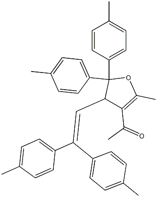 4,5-Dihydro-3-acetyl-2-methyl-4-[2,2-bis(4-methylphenyl)ethenyl]-5,5-bis(4-methylphenyl)furan Struktur