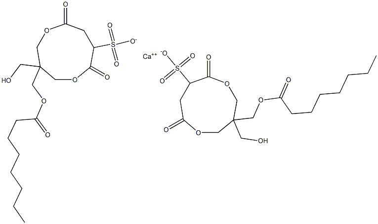 Bis[1-(octanoyloxymethyl)-1-(hydroxymethyl)-4,7-dioxo-3,8-dioxacyclononane-6-sulfonic acid]calcium salt Struktur