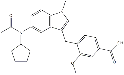 4-[5-(Cyclopentylacetylamino)-1-methyl-1H-indol-3-ylmethyl]-3-methoxybenzoic acid Struktur