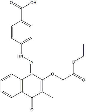 [[[1,4-Dihydro-1-[[[4-hydroxycarbonylphenyl]amino]imino]-3-methyl-4-oxonaphthalen]-2-yl]oxy]acetic acid ethyl ester Struktur