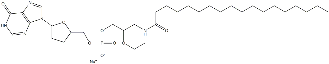 [[5-[(1,6-Dihydro-6-oxo-9H-purin)-9-yl]tetrahydrofuran]-2-ylmethoxy](2-ethoxy-3-octadecanoylaminopropoxy)phosphinic acid sodium salt Struktur