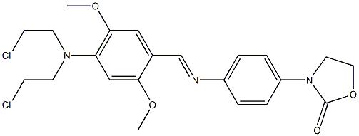 3-[4-[[2,5-Dimethoxy-4-[N,N-bis(2-chloroethyl)amino]benzylidene]amino]phenyl]-2-oxazolidinone Struktur