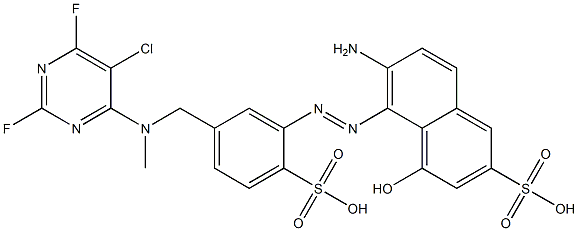 6-Amino-5-[[5-[[(5-chloro-2,6-difluoro-4-pyrimidinyl)(methyl)amino]methyl]-2-sulfophenyl]azo]-4-hydroxy-2-naphthalenesulfonic acid Struktur