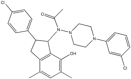 2,3-Dihydro-3-[[4-(3-chlorophenyl)-1-piperazinyl]acetylamino]-2-(4-chlorophenyl)-5,7-dimethyl-1H-inden-4-ol Struktur