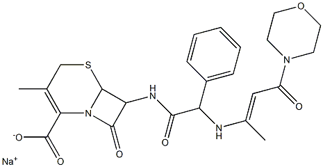 (-)-3-Methyl-7-[2-[1-methyl-2-(morpholinocarbonyl)vinylamino]-2-phenylacetylamino]-8-oxo-5-thia-1-azabicyclo[4.2.0]oct-2-ene-2-carboxylic acid sodium salt Struktur