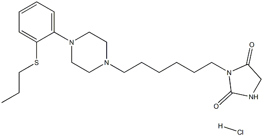 3-(6-{4-[2-(PROPYLSULFANYL)PHENYL]-1-PIPERAZINYL}HEXYL)-2,4-IMIDAZOLIDINEDIONE HYDROCHLORIDE Struktur