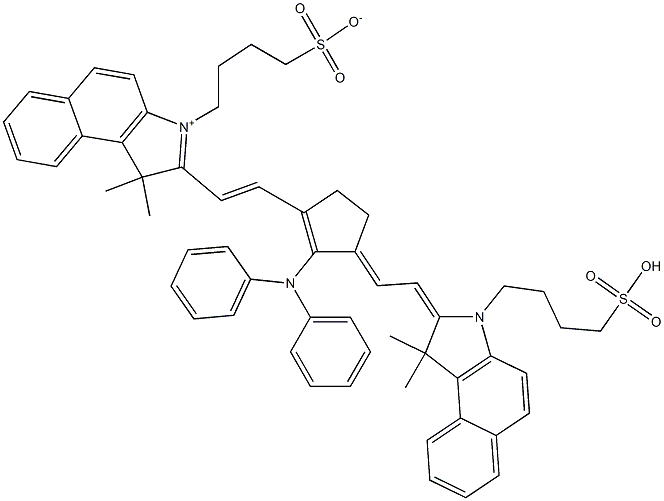 1H-BENZ[E]INDOLIUM, 2-[2-[3-[[1,3-DIHYDRO-1,1-DIMETHYL-3-(4-SULFOBUTYL)-2H-BENZ[E]INDOL-2-YLIDENE]ETHYLIDENE]-2-(DIPHENYLAMINO)-1-CYCLOPENTEN-1-YL]ETHENYL]-1,1-DIMETHYL-3-(4-SULFOBUTYL)-, INNER SALT Struktur