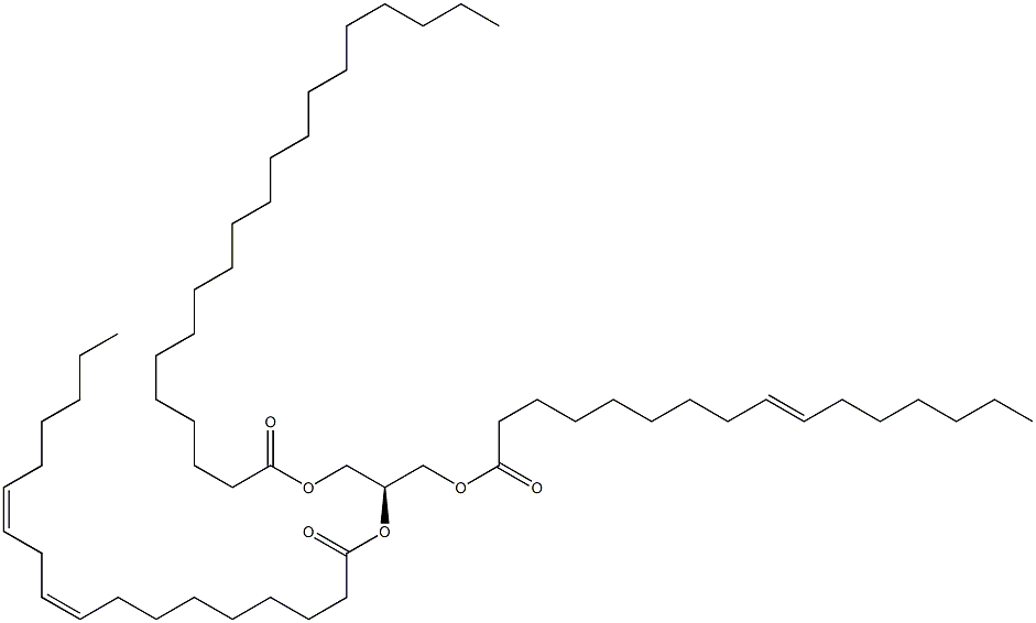 1-(9Z-hexadecenoyl)-2-(9Z,12Z-octadecadienoyl)-3-eicosanoyl-sn-glycerol Struktur