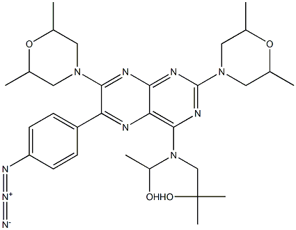 4-(N-(2-hydroxy-2-methylpropyl)-ethanolamino)-2,7-bis(2,6-dimethylmorpholino)-6-(4-azidophenyl)pteridine Struktur