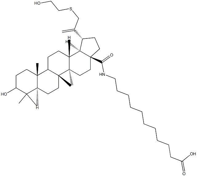 N-(3-hydroxy-30-((2'-hydroxyethyl)thio)lup-20(29)-en-28-oyl)-11-aminoundecanoic acid Struktur