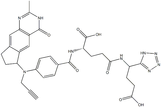 4-(N-(N-(4-(N-(2-methyl-4-oxo-3,4,7,8-tetrahydro-6H-cyclopenta(g)quinazolin-6-yl)-N-(prop-2-ynyl)amino)benzoyl)-gamma-glutamyl)amino)-4-(5-tetrazolyl)butyric acid Struktur