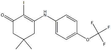 2-iodo-5,5-dimethyl-3-[4-(trifluoromethoxy)anilino]-2-cyclohexen-1-one Struktur