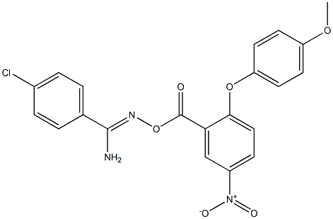 O1-[2-(4-methoxyphenoxy)-5-nitrobenzoyl]-4-chlorobenzene-1-carbohydroximamide Struktur